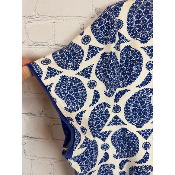 BODEN blue white cotton stretch short sleeve paisley faux wrap dress size 20R - Picture 4 of 7